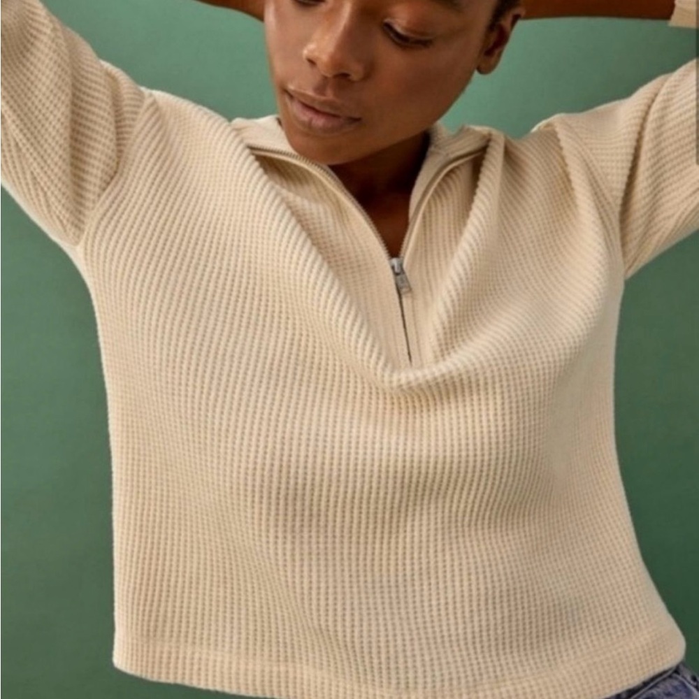 Reformation Yale Waffle Knit Cream Top